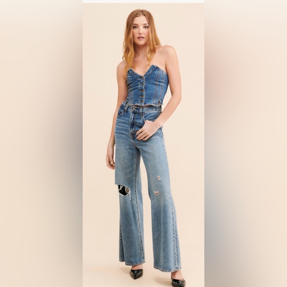 Free People Miray Denim Strapless Top - Picture 2 of 6